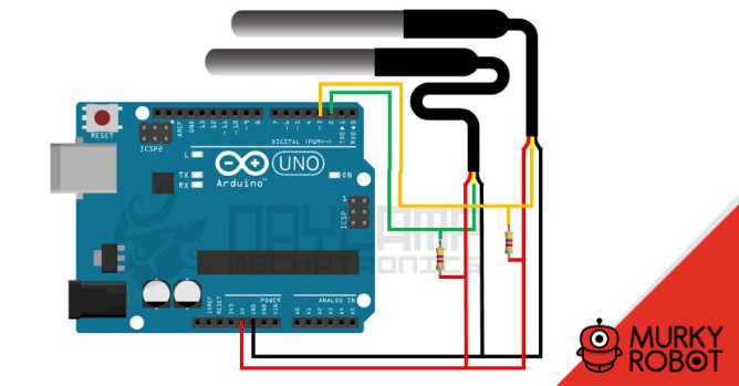 DS18B20: Cada sensor conectado a diferentes pines de Arduino